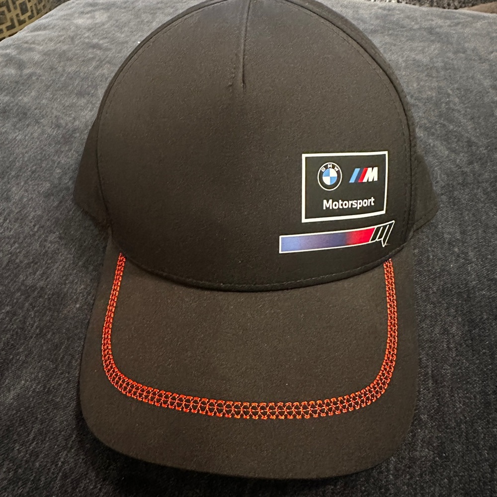 New! BMW M Motorsport Black Cap with Red Stitching